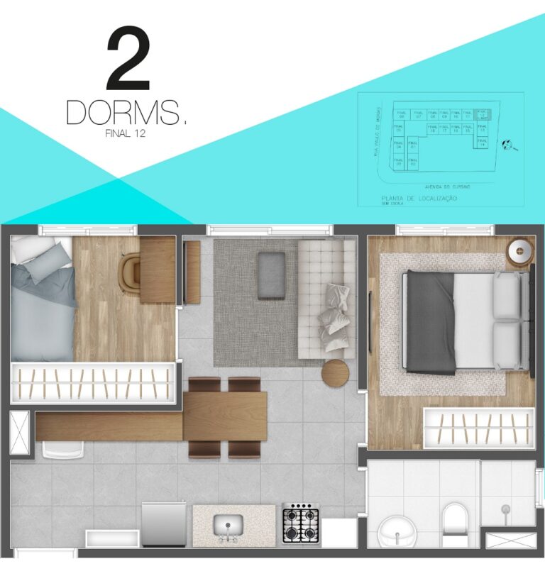 Planta de 2 Dormitórios par ao projeto Look Cursino com o final 12